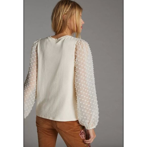 Anthropologie Maeve Cream Textured Long Sleeve Sleeve Knit Top Current Season M - Picture 3 of 10